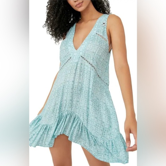 NWT - Free People Let it Happen Mini Dress in Soft Blue Combo - Size M - Picture 4 of 4